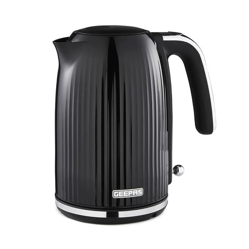 Geepas 1.7L Fluted Black Jug Kettle GK38068UK-BK |  3000W Rapid Boil | 360° Cordless Base | Auto Shut-Off & Boil-Dry Protection | Elegant Design | 2 Years Warranty