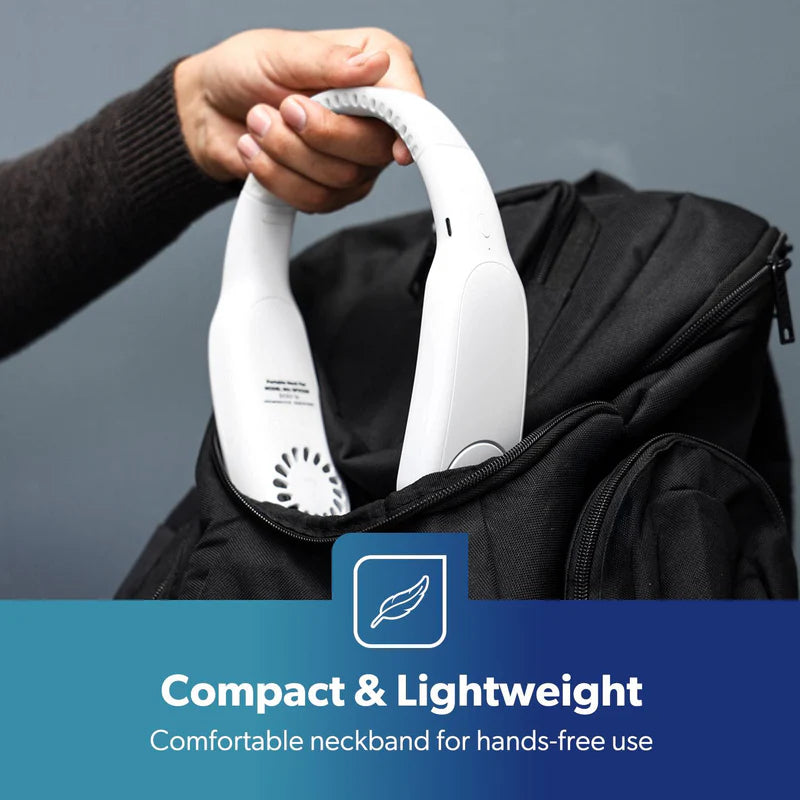 Geepas Portable Neck Fan- GF21228/ 6 Hours Long Working Time, 3 Speed Levels/ Lightweight, for Indoor and Outdoor Use/ Silent, Safe and Secure/ White, 2 Years Warranty