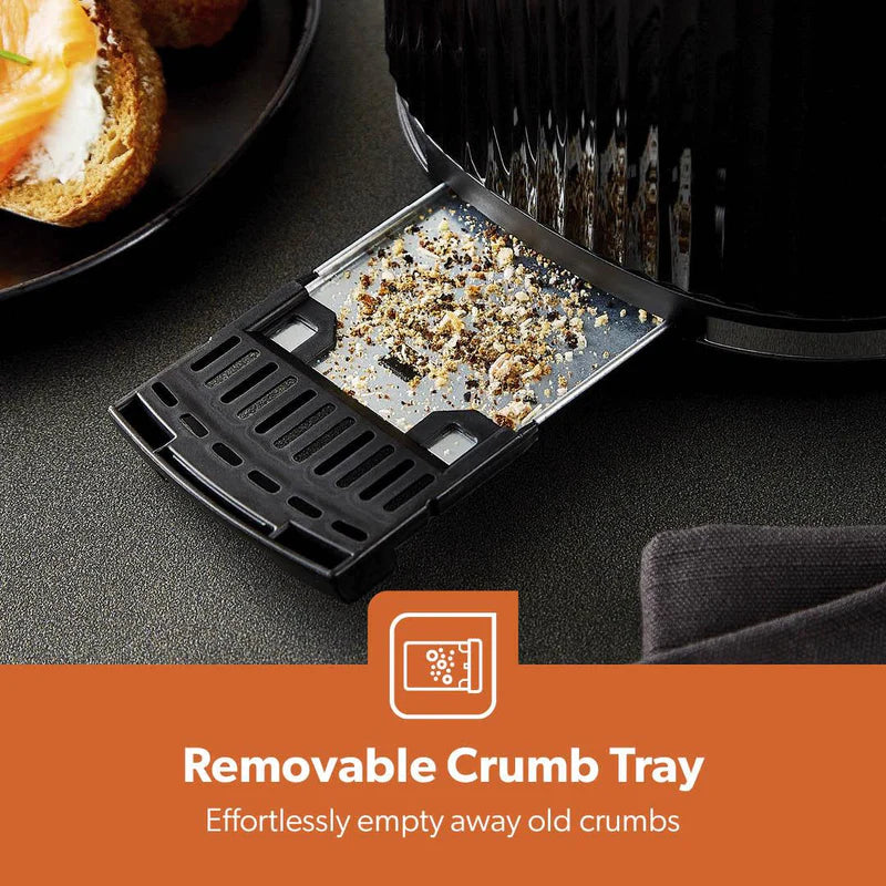 Geepas Fluted Bread Toaster GBT36558UK-BK – 2 Slice, 6 Browning Levels, Removable Crumb Tray, Defrost & Reheat, Ideal for All Bread Types, 2-Year Warranty, Black