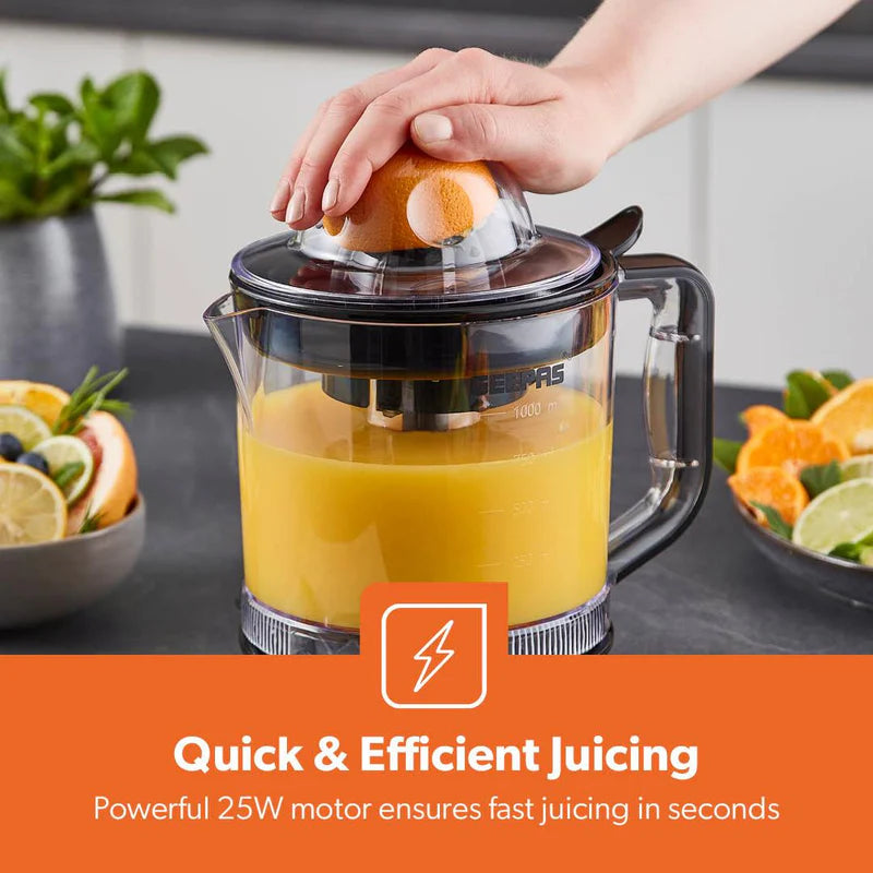 Geepas GCJ9900 Citrus Juicer | 1.0L Large Capacity | Two-Way Rotation for Maximum Extraction | Durable Copper Motor | 25W Power | Easy to Clean |  2 Years Warranty