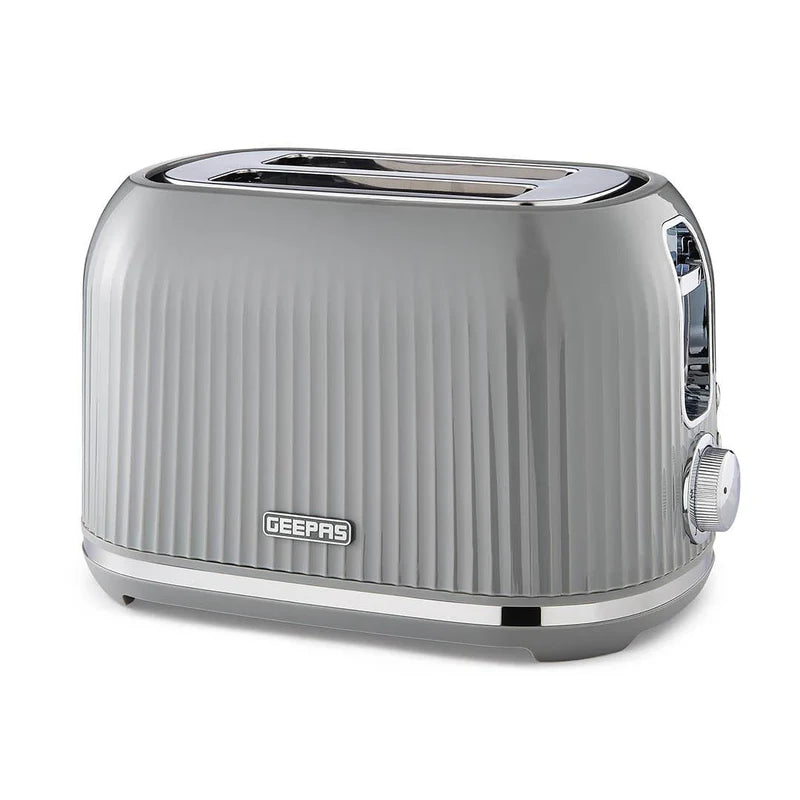 Geepas Fluted Bread Toaster- GBT36558UK-GR/ 2 Slice Slot, with 6 Adjustable Browning Control and Removable Crumb Tray, Defrost and Reheat Button/  2 Years Warranty, Grey