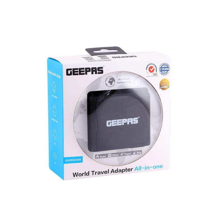 Geepas Universal Adapter For Smartphones, Cameras And More - Works In More Than 150 Countries, Has A 5V, 2.1A Output