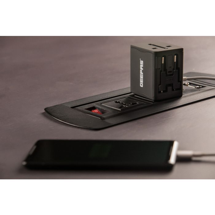 Geepas Universal Adapter For Smartphones, Cameras And More - Works In More Than 150 Countries, Has A 5V, 2.1A Output