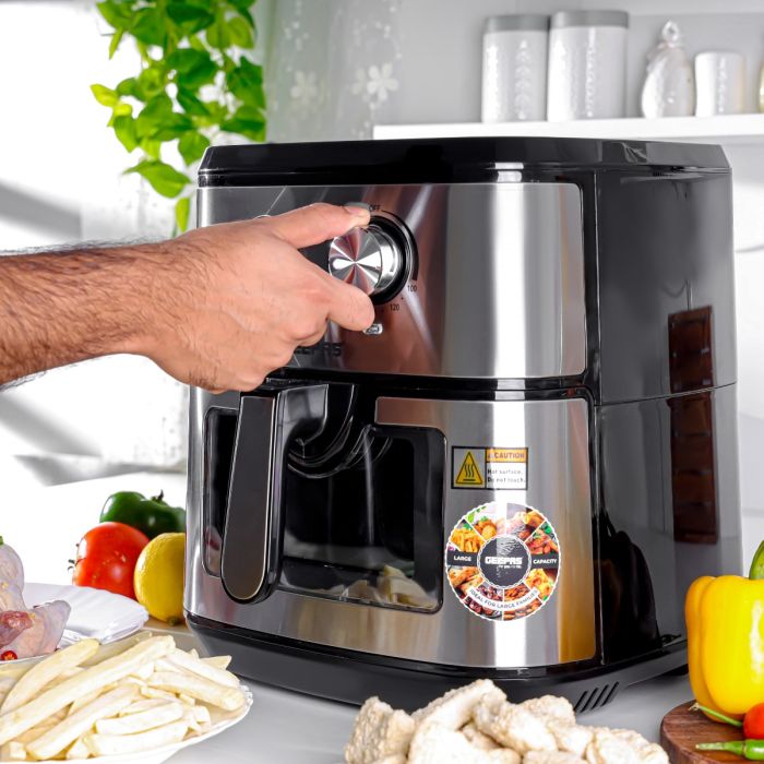 Geepas Air Fryer- GAF37542/ 9.2 L/  Vortex Frying Technology/ 1-30 Min Timer, Temperature 100-200 Degree Celsius/  View Glass Window / 2 Years Warranty, Black and Silver
