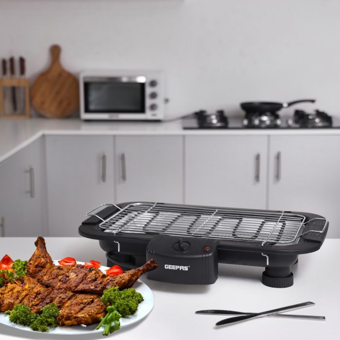 Geepas 2000W Electric Barbecue Grill - Table Grill, Auto-Thermostat Control with Overheat Protection - Space Saving, Detachable Heating Element  | 2 Years Warranty