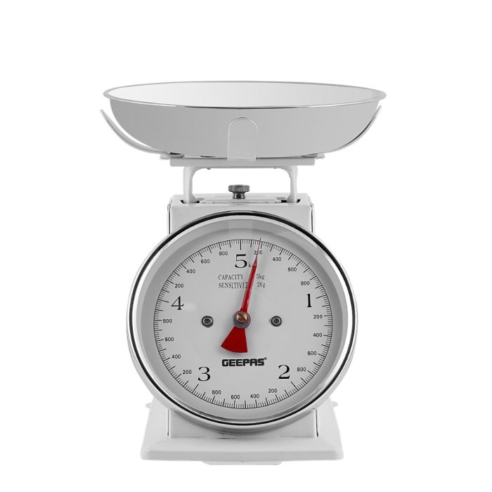 Geepas GBS4179 Mechanical Weighing Scale | 5kg Capacity Kitchen Scale with Stainless Steel Bowl| Easy-to-Read Dial| Multi-Unit Measurement| Accurate | 2 Years Warranty