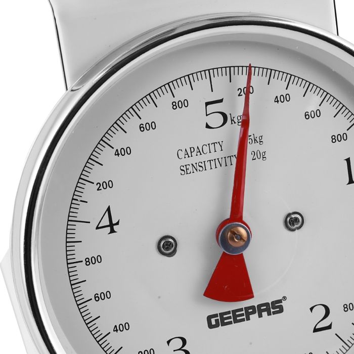 Geepas GBS4179 Mechanical Weighing Scale | 5kg Capacity Kitchen Scale with Stainless Steel Bowl| Easy-to-Read Dial| Multi-Unit Measurement| Accurate | 2 Years Warranty