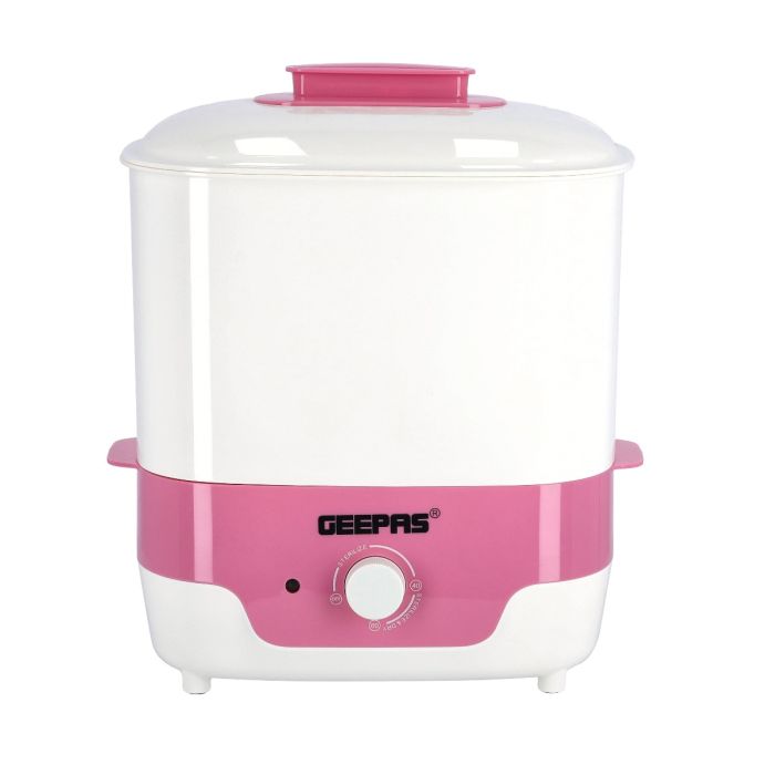 Geepas Baby Bottle Sterilizer 650W - 6Pcs Bottle Steam Sterilizer Capacity & Dryer with Knob, PP/BPA Free with Dry Protection, Drying time Control