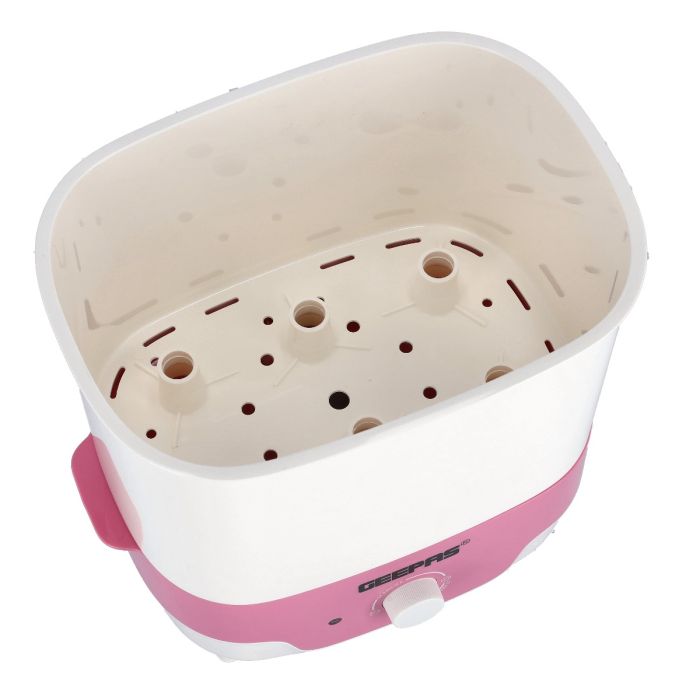 Geepas Baby Bottle Sterilizer 650W - 6Pcs Bottle Steam Sterilizer Capacity & Dryer with Knob, PP/BPA Free with Dry Protection, Drying time Control