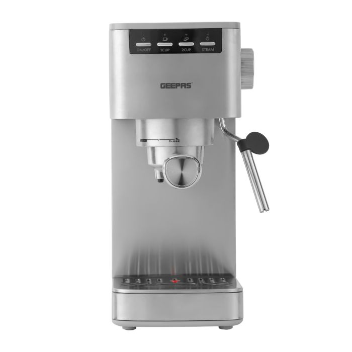 Geepas GCM1415SS Coffee Machine |20 Bar Pressure Pump| Professional Steam System| 1.5L Water Tank |Brew Espresso, Cappuccino, Latte, Mocha & More at Home|2 Years Warranty