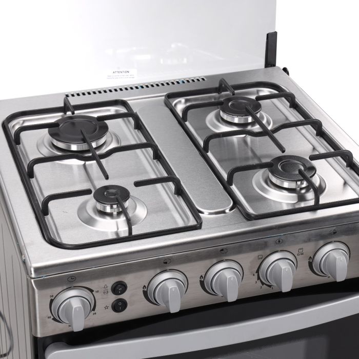 Geepas GCR6058 Cooking Range | 60x60cm | 4 Gas Burners with Electric Ignition| Oven Lamp| Timer & Rotisserie| Stainless Steel Housing| Double Glass Door| 1 Year Warranty