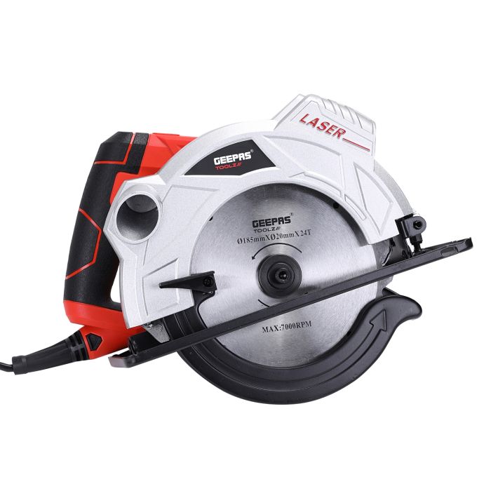 Geepas 1500W 185mm - Multi-Purpose Circular Saw, Bevel Angle Joint Cuts - Blade 65mm Cutting Depth, Dust Extraction, Depth & Angle Adjustment | Ideal for Wood, Mild Steel & Plastic