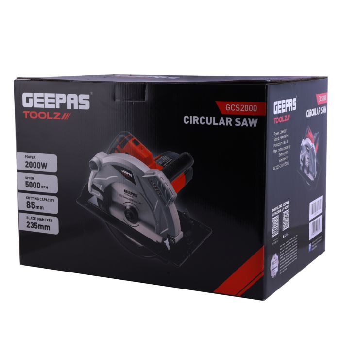 Geepas 2000W 235mm - Multi-Purpose Circular Saw, Bevel Angle Joint Cuts - Blade 85mm Cutting Depth, Dust Extraction, Depth & Angle Adjustment | Ideal for Wood, Mild Steel & Plastic