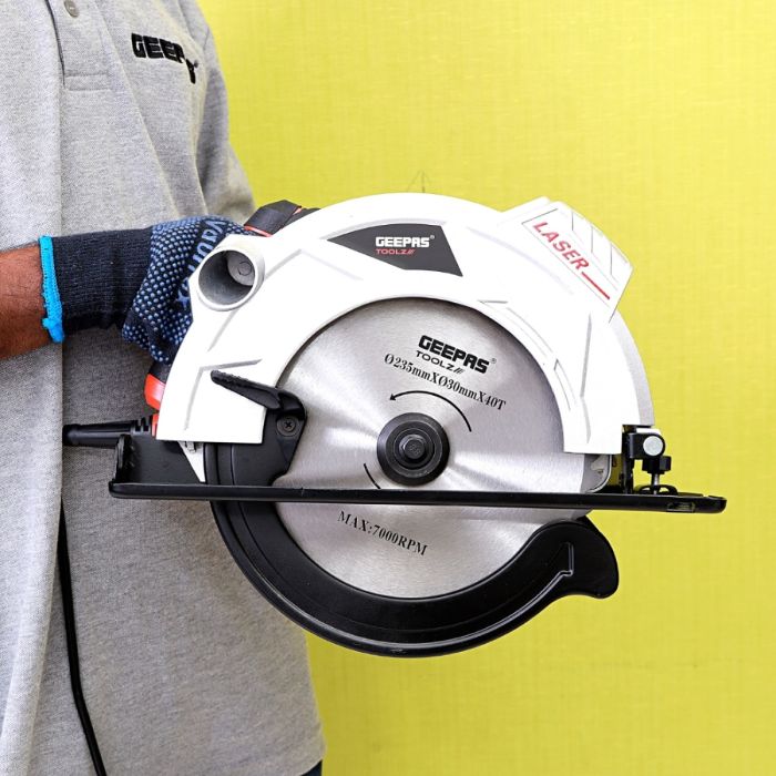 Geepas 2000W 235mm - Multi-Purpose Circular Saw, Bevel Angle Joint Cuts - Blade 85mm Cutting Depth, Dust Extraction, Depth & Angle Adjustment | Ideal for Wood, Mild Steel & Plastic
