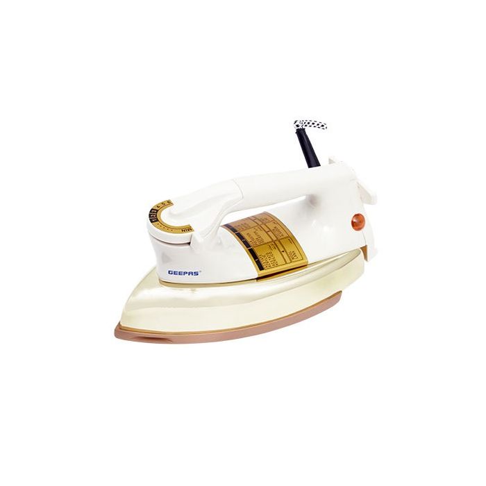 Geepas GDI2750 Automatic Heavy Weight Dry Iron | 1000W Power| Non-Stick Golden Teflon Soleplate| Adjustable Temperature Control | Overheat Protection|  7-Year Warranty