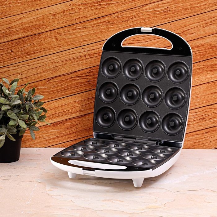 Geepas Mini Doughnut Maker GDM3760 | 12-Piece Donut Plate | 1100W Power | Auto Temperature Control | Non-Stick Plates | Compact & Safe Design |  2-Year Warranty