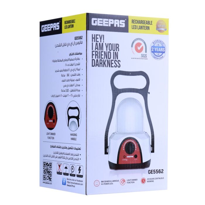 Geepas Rechargeable LED Lantern | Camping Emergency Lantern with Light Dimmer Function | Mega Luminous 48 Pcs LEDs, 60 Hours Working | Very Suitable for Power Outages, & Camping - 2 Years Warranty