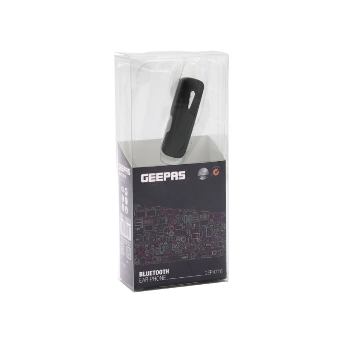Geepas GEP4716 - Bluetooth Ear Phone - Single Bluetooth Earpiece Headphone Wireless Earphone 2.5Hrs Talk time | 60 mAh Battery, Hands Free | Business for iPhone Mobile Phone, HD Sound Function for Meeting