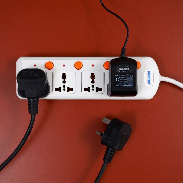 Geepas 4 Way Extension Board VDE Plug with Individually On/Off Switch GES4003-VDE- Power Extension Socket -Multi Plug Power Cable