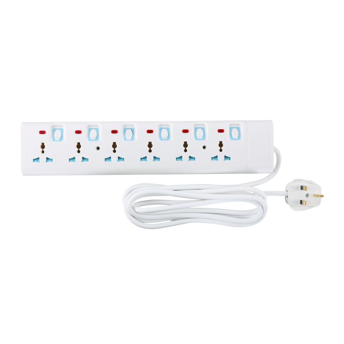 Geepas 6 Way Extension Socket 13A - Extension Strip with 6 Led Indicators with Power Switches | 3 Meter Cord| Ideal for All Electronic Devices | 2 Years Warranty