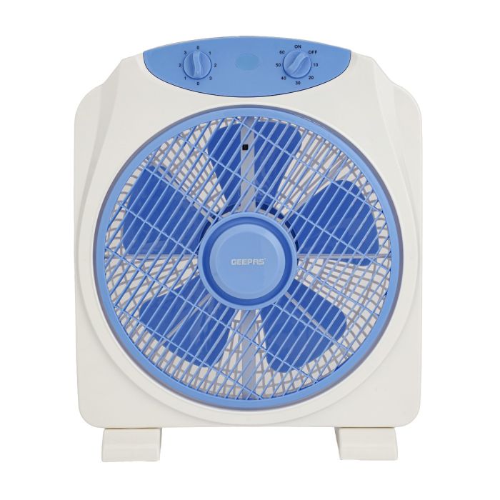 Geepas 12" Box Fan- GF21113/ High Performance with 3-Speed Controls and Strong Blades/ Efficient Cooling and Wind, 60 Minute Timer, 50W Motor