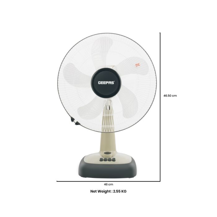 Geepas GF9616 16” Table Fan with 3-Speed Control | High Wind Speed | 60-Minute Timer| Automatic Oscillation | 5 Leaf Blades | Powerful Copper Motor | 2 Years Warranty