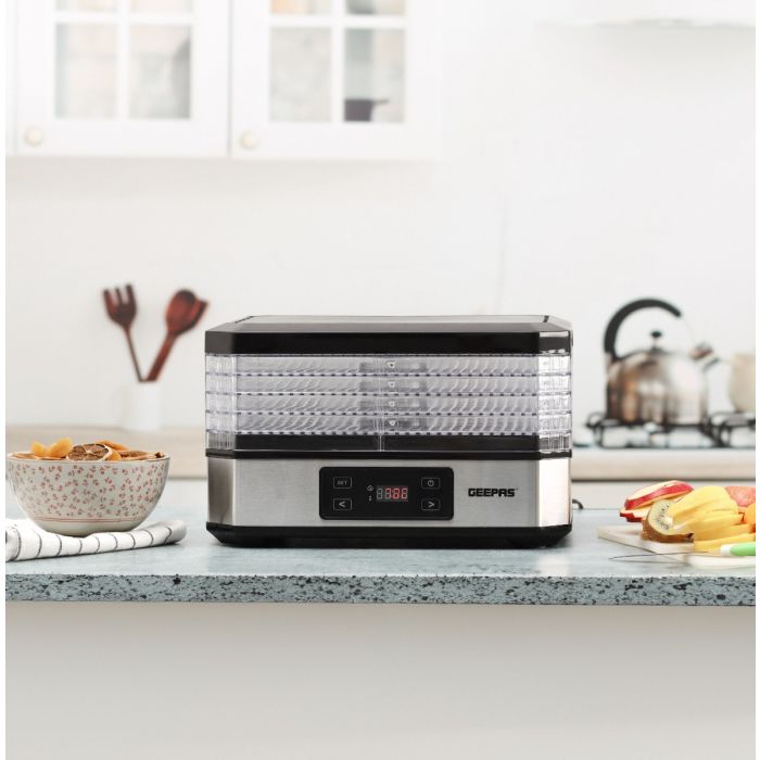 Geepas Digital Food Dehydrator GFD63013N | 500W  | 5 Stackable Trays | Adjustable Temperature |48H Timer |Perfect for Preserving Fruits, Vegetables Etc |2 Years Warranty