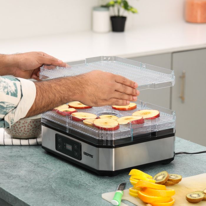 Geepas Digital Food Dehydrator GFD63013N | 500W  | 5 Stackable Trays | Adjustable Temperature |48H Timer |Perfect for Preserving Fruits, Vegetables Etc |2 Years Warranty