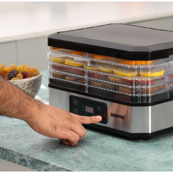 Geepas Digital Food Dehydrator GFD63013N | 500W  | 5 Stackable Trays | Adjustable Temperature |48H Timer |Perfect for Preserving Fruits, Vegetables Etc |2 Years Warranty