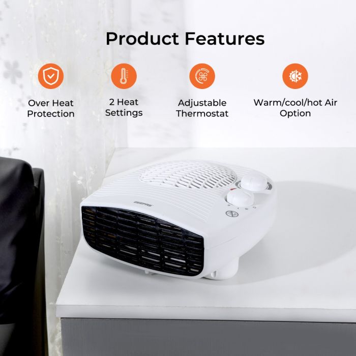 Geepas GFH9522 2000W Fan Heater | 3 Heat Settings Fan/1000W/2000W| Adjustable Thermostat| Powerful Copper Motor| Overheat Protection | Safety Fuse | 2 Years Warranty
