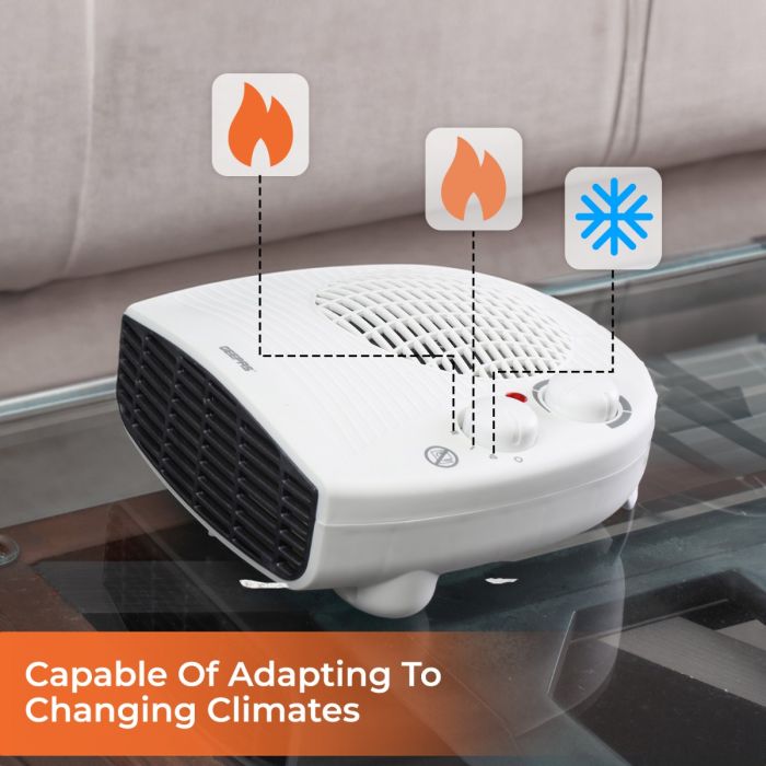 Geepas GFH9522 2000W Fan Heater | 3 Heat Settings Fan/1000W/2000W| Adjustable Thermostat| Powerful Copper Motor| Overheat Protection | Safety Fuse | 2 Years Warranty