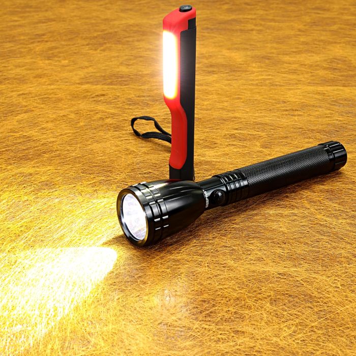 Geepas 2-in-1 Rechargeable Flashlight 236mm - Hyper-bright Cool White Terralux Power LED Rechargeable Battery up to 1500 Times with Highly Durable Waterproof Body | Ideal for Campaigning, Trekking, Cycling & Night Outings