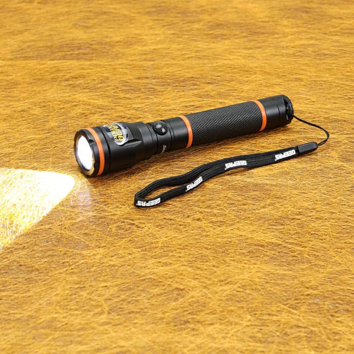 Geepas Rechargeable LED Flashlight- GFL4659N/ Waterproof, Perfect for Indoor and Outdoor Use, Aircraft-Grade Aluminum Housing/ 1.5 Hours Continuous Working