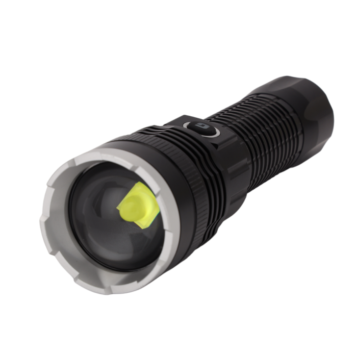 Geepas Zoomable LED Flashlight- GFL51000Z/ 20W Laser High-Power LEDs, 10 Hours Continuous Working, Type C Charging/ Black, Limited Lifetime Warranty