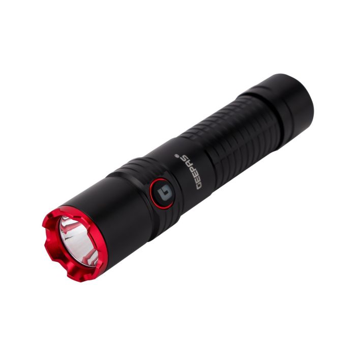 Geepas Rechargeable LED Flashlight- GFL51065/ 20W, 5000-6500K, 2500 LM, Perfect for Indoor and Outdoor Use, 10 Hours Continuous Working/ with Aircraft Aluminum Housing, Waterproof IPX5, Lithium Battery and Power Reminder/ Black, Lifetime Warranty