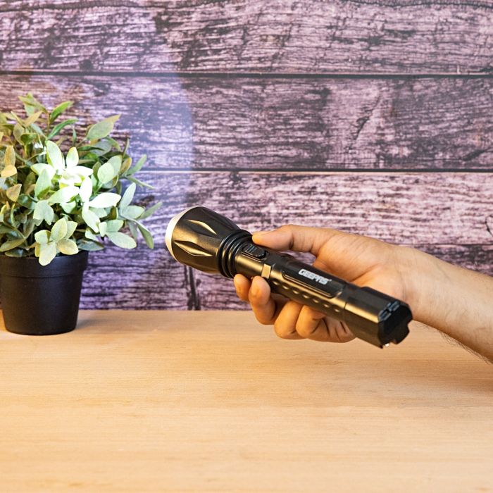 Geepas Rechargeable LED Flashlight | Hyper Bright 1W Hi-Power LED Torch Light | Built-in 400mAh Lead Acid Battery | Long Distance Range | Powerful Torch for Outdoor Activities