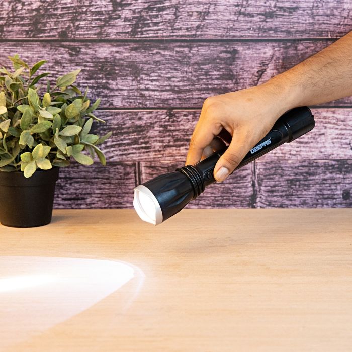 Geepas Rechargeable LED Flashlight | Hyper Bright 1W Hi-Power LED Torch Light | Built-in 400mAh Lead Acid Battery | Long Distance Range | Powerful Torch for Outdoor Activities