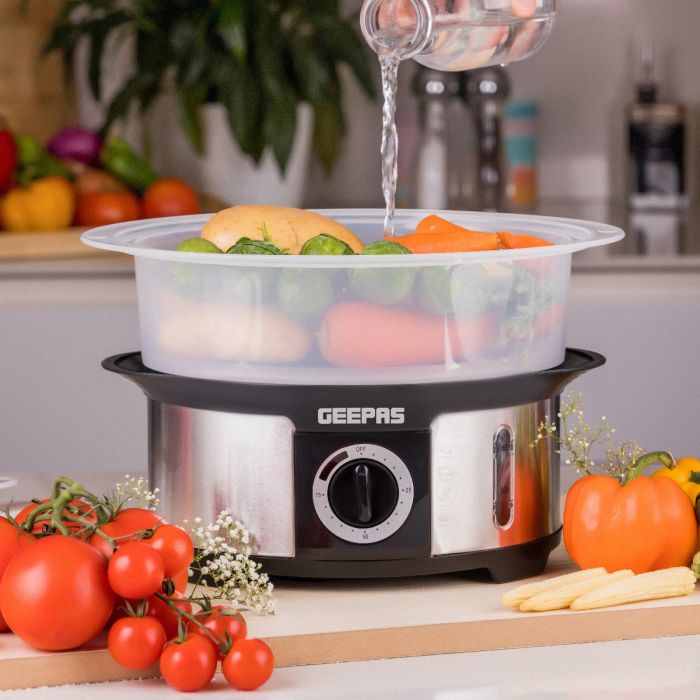 Geepas GFS63025UK Food Steamer 12L Capacity - 3 Tiers | 75 Minutes Timer | Stainless Steel Housing | Makes Healthy Food, Meat, Fish & Steam | 2 Year Warranty