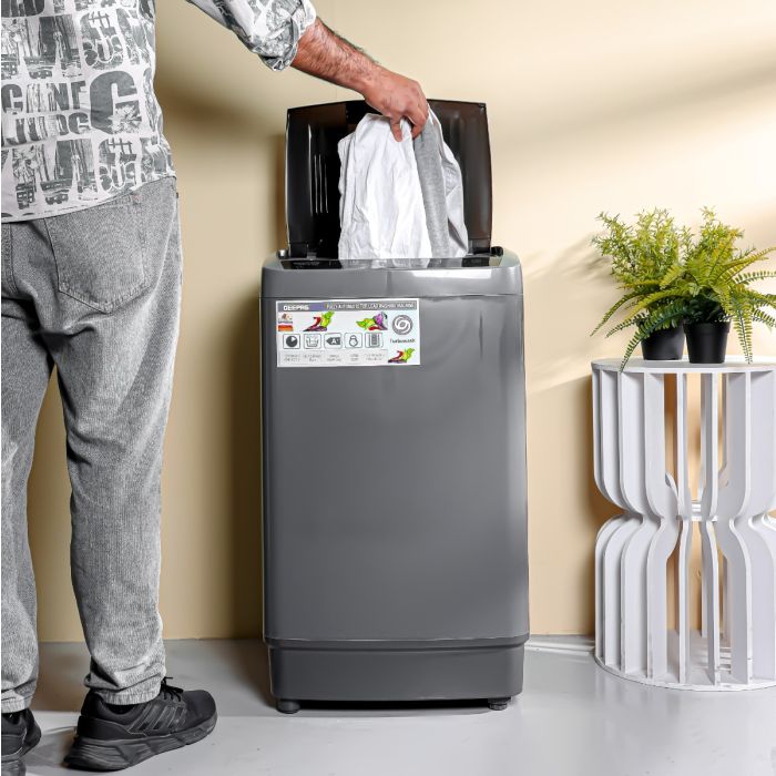 Geepas GFW5800LCQ Fully Automatic Washing Machine | 5kg Capacity| 300W Wash Power| LED Display| Fuzzy Logic| Air Dry| Big Pulsator| Low Noise| 2 Year Motor Warranty