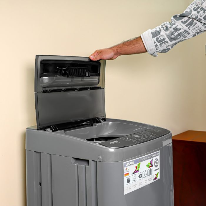 Geepas Fully Automatic Washing Machine- GFWM6800LCQ/ Top Load Equipped with Big Pulsator, Air Dry Function, Digital Display, Automatic Imbalance Control/ 6 kg Capacity