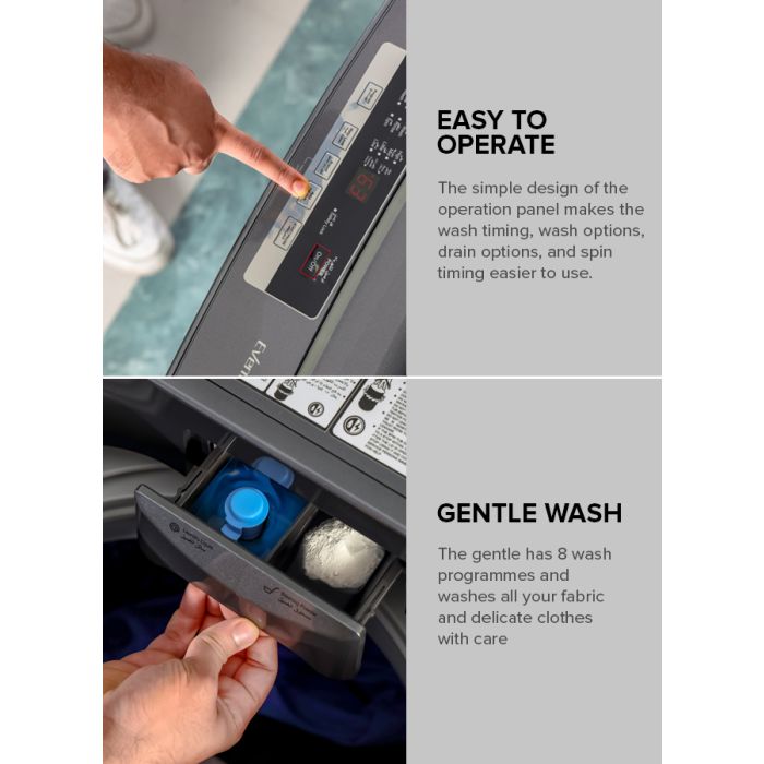 Geepas GFWM8823SX Fully Automatic Top Load Washing Machine | 8kg Capacity| 450W Wash Power| 8 Wash Programs| Diamond Drum| LED Display| Safety Lock| 1-Year Warranty