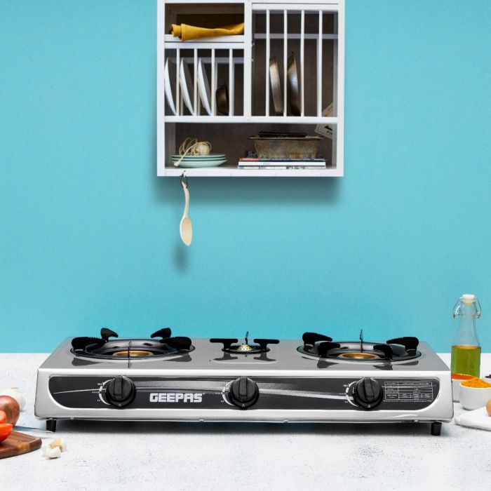Geepas GGC31032 Stainless Steel Gas Cooker | 2 Burner Stove|  Auto Piezo Ignition | Flame Failure Safety  | Cast Iron Mixing Tube | Low Gas Consumption |Durable Design