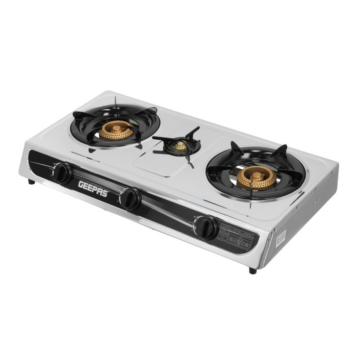 Geepas GGC31032 Stainless Steel Gas Cooker | 2 Burner Stove|  Auto Piezo Ignition | Flame Failure Safety  | Cast Iron Mixing Tube | Low Gas Consumption |Durable Design
