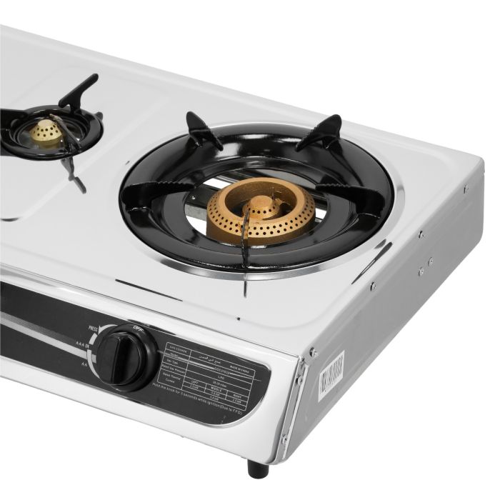 Geepas GGC31032 Stainless Steel Gas Cooker | 2 Burner Stove|  Auto Piezo Ignition | Flame Failure Safety  | Cast Iron Mixing Tube | Low Gas Consumption |Durable Design