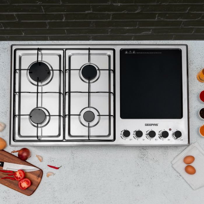 Geepas GGC31036 Built-In Gas & Electric Hot Plate Hob | Stainless Steel Body | 4  Burners + Durable Ceramic Plate| Auto Ignition| Strong Pan Support|  2 Years Warranty