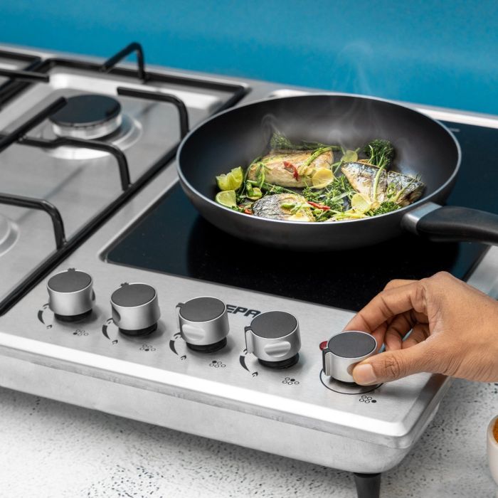 Geepas GGC31036 Built-In Gas & Electric Hot Plate Hob | Stainless Steel Body | 4  Burners + Durable Ceramic Plate| Auto Ignition| Strong Pan Support|  2 Years Warranty