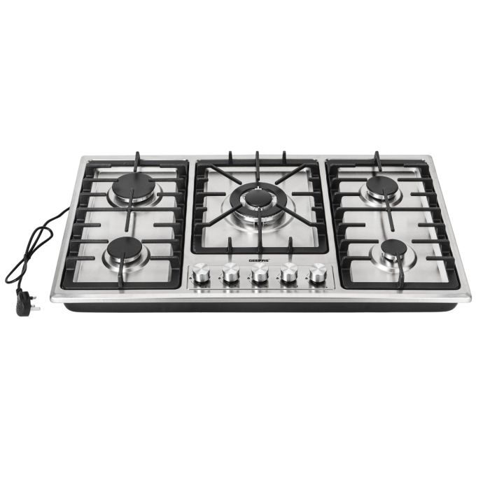 Geepas GGC31043 Built-in Gas Hob | 5 Burner Stainless Steel Hob with Auto Ignition| Flame Safety Device| High Efficiency Burners| Easy Cleaning Design & 2 Years Warranty