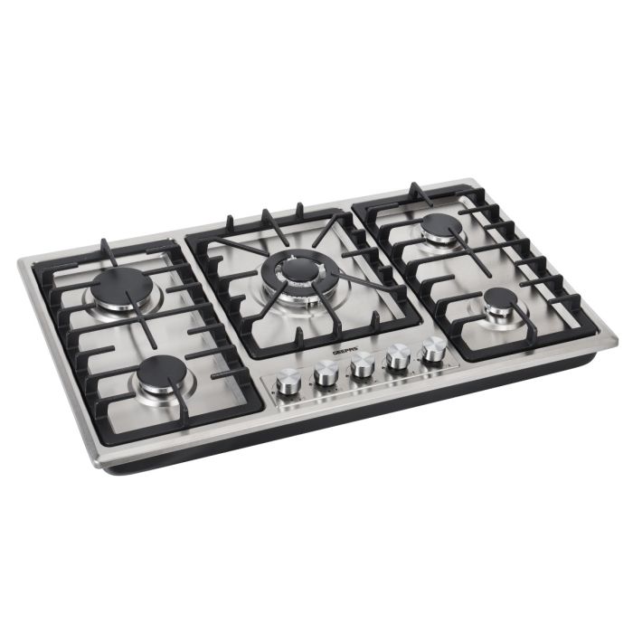 Geepas GGC31043 Built-in Gas Hob | 5 Burner Stainless Steel Hob with Auto Ignition| Flame Safety Device| High Efficiency Burners| Easy Cleaning Design & 2 Years Warranty