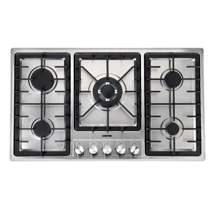 Geepas GGC31043 Built-in Gas Hob | 5 Burner Stainless Steel Hob with Auto Ignition| Flame Safety Device| High Efficiency Burners| Easy Cleaning Design & 2 Years Warranty
