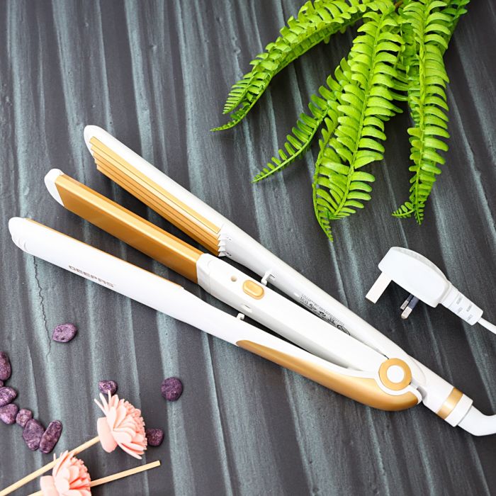Geepas GH8688 2-in-1 Ceramic Hair Straightener | Straight & Wave Function| Adjustable Temperature Control| 360° Swivel Cord| Dual Function Styling Tool| 2 Years Warranty